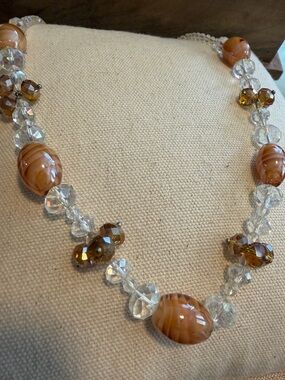Clear and Amber Bead Necklace - Elegant Women's Jewelry